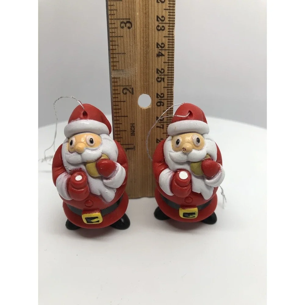 2 Adorable Santa Claus Ornaments Eating Milk And Cookies Holiday Decorating‎